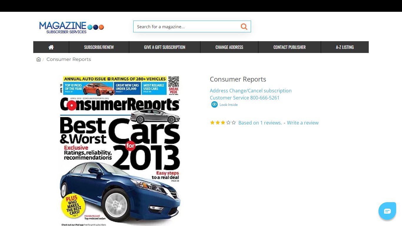 Consumer Reports Magazine Subscriber Services